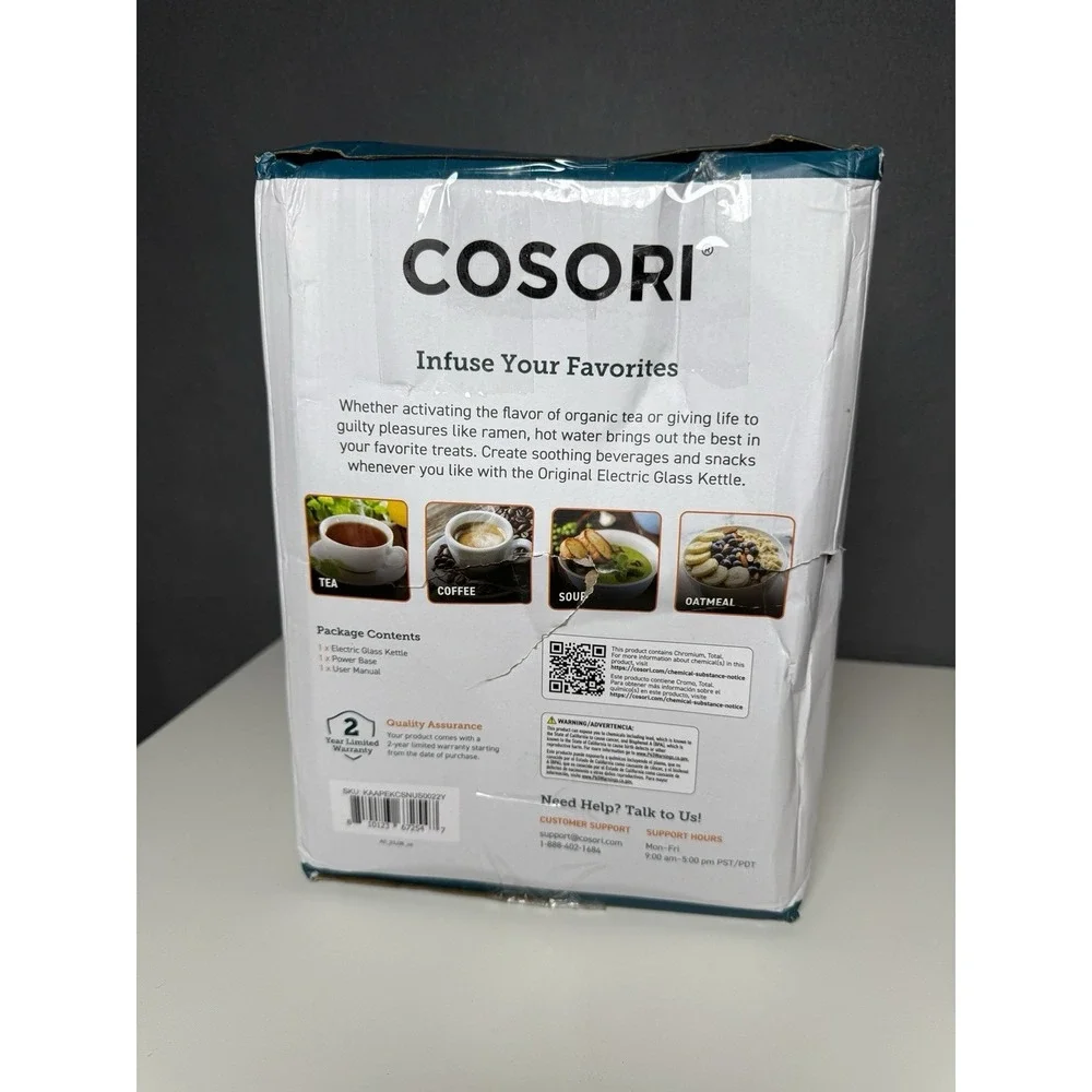 Cosori Original Electric Glass Kettle with White Handle and Lid